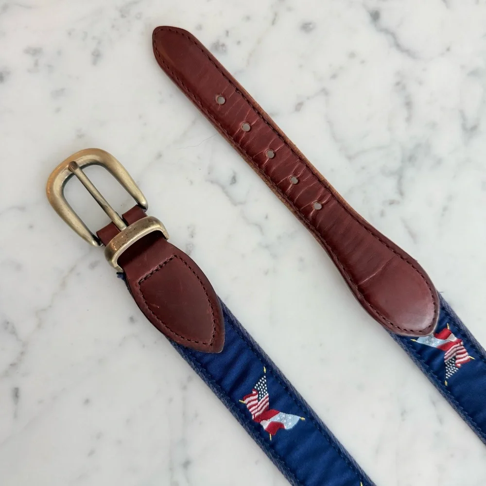 YRI Ribbon Belt in Navy Blue with Red, white and blue flags Size 30